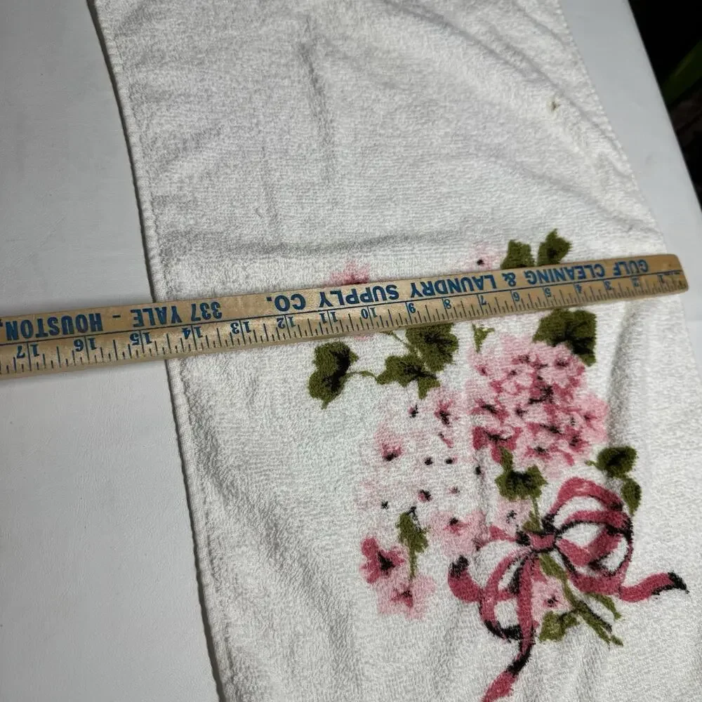 Pink Floral Hand Towel Bow Detail Stevens Cotton Terry Vintage MCM